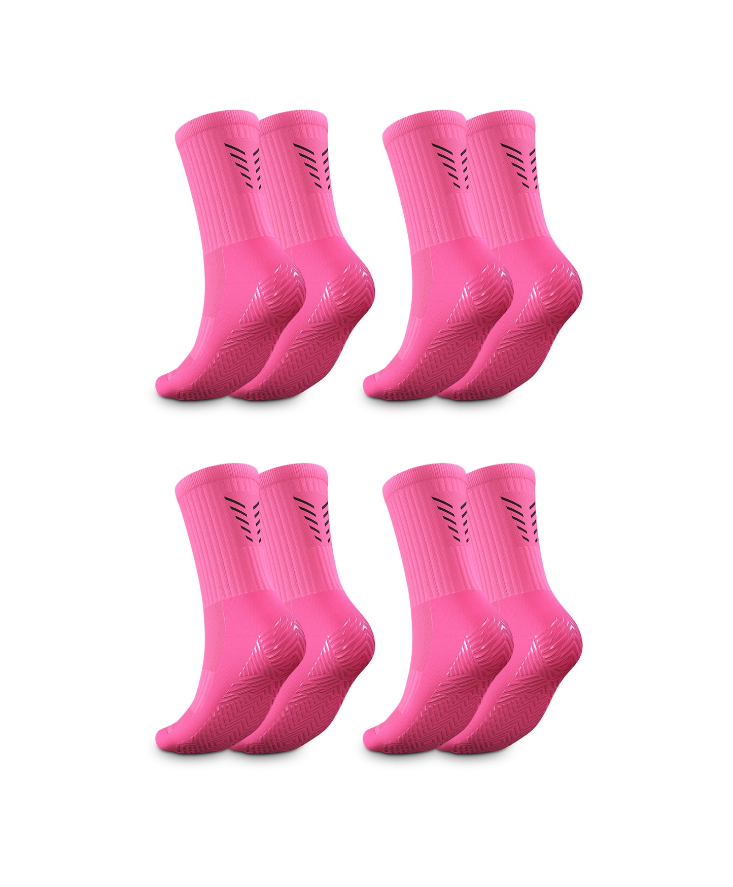 4 x Pairs Fluo Pink Icon Mid-Calf Football Grip Socks