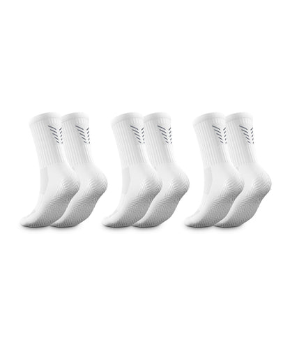 3 x Pairs White Icon Mid-Calf Football Grip Socks
