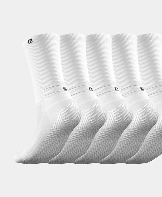 AdvantEdge Pro 2.0 Grip Socks - 5 Pairs Multipack showcasing advanced performance features, including CoolMax® fabric for moisture-wicking, compression technology for muscle support, and PureGrip technology for enhanced traction.