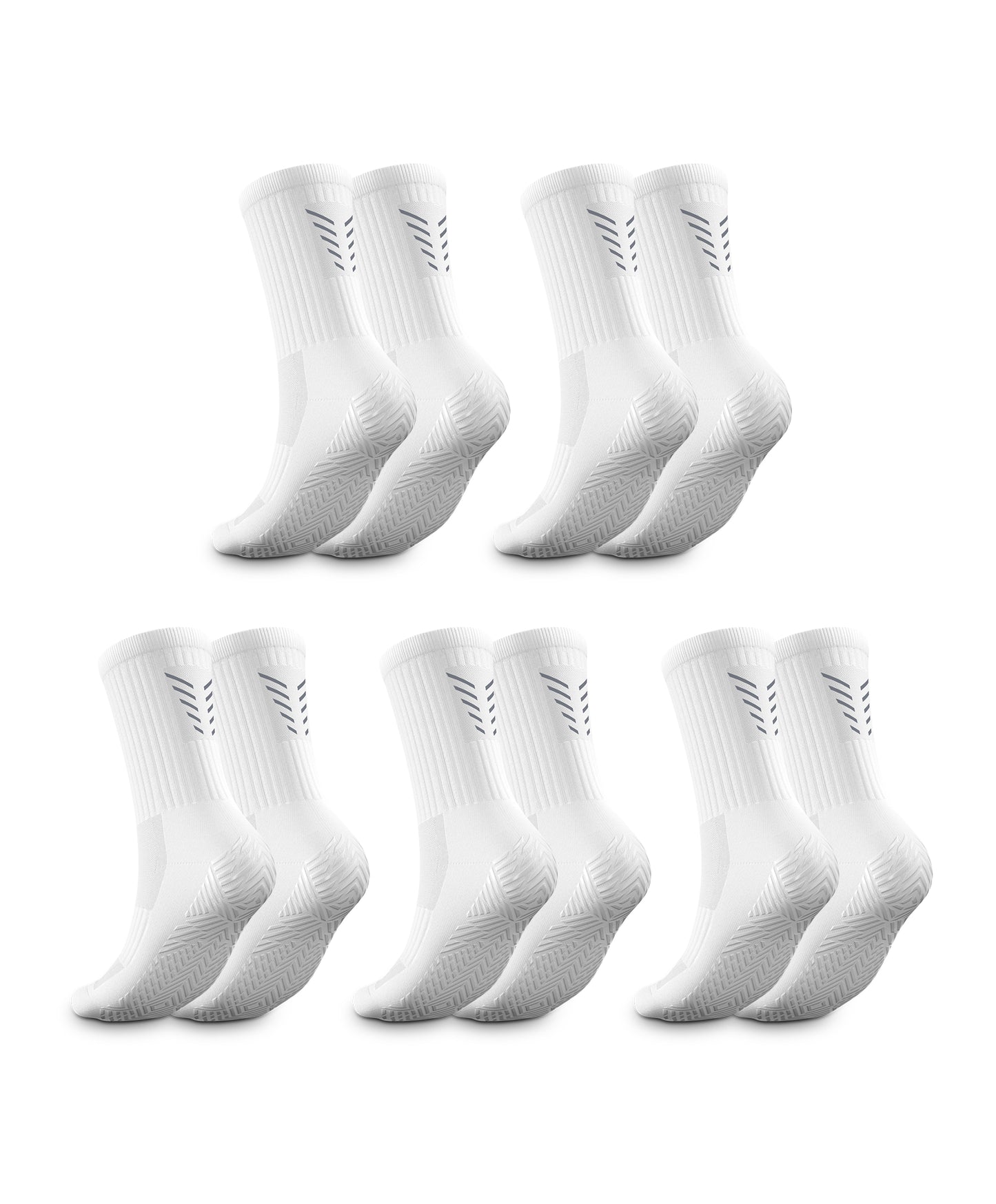 5 x Pairs White Reflective Mid-Calf Football Grip Socks