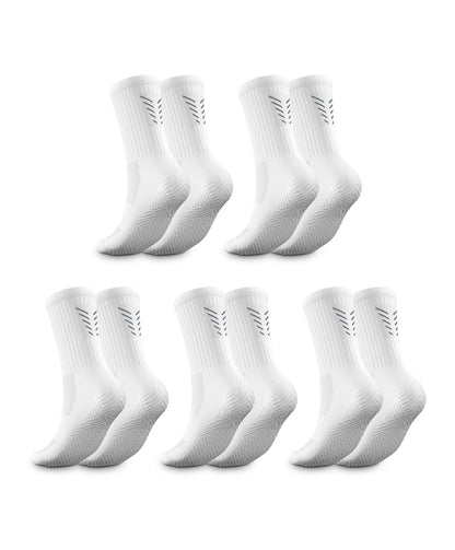 5 x Pairs White Reflective Mid-Calf Football Grip Socks
