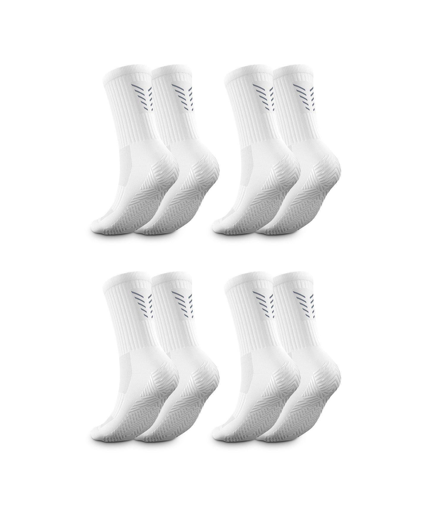 4 x Pairs White Reflective Mid-Calf Football Grip Socks