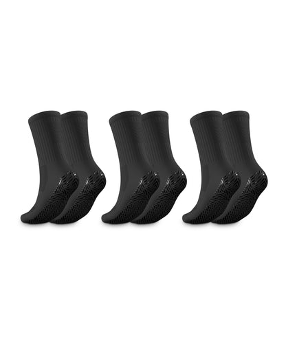 3 x Pairs Black Stealth Mid-Calf Football Grip Socks