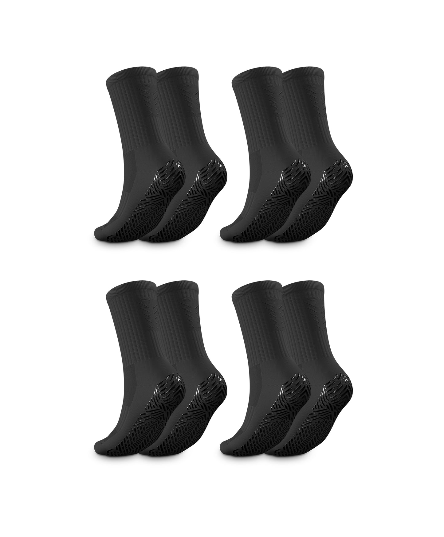 4 x Pairs Black Stealth Mid-Calf Football Grip Socks
