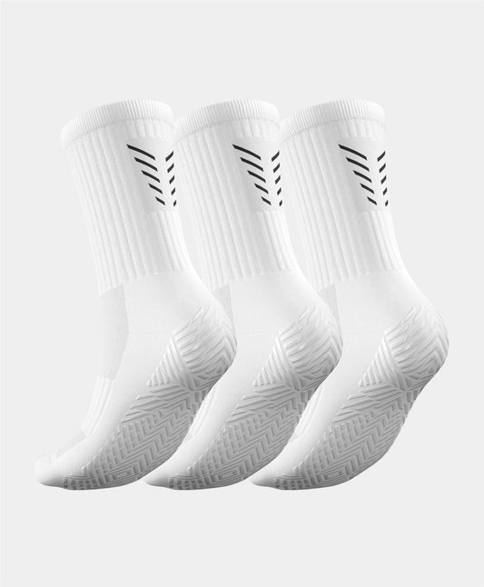 Icon Grip Socks - 3 Pairs Multipack displayed on a wooden surface, showcasing their premium design and innovative grip system for optimal performance.