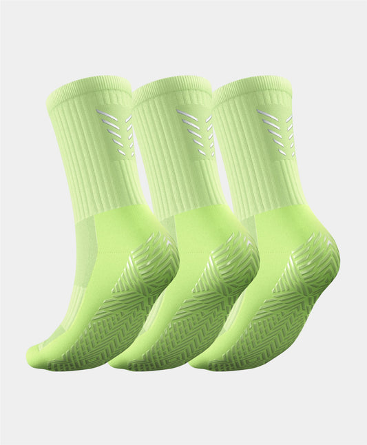 Reflective Grip Socks - 3 Pairs Multipack, an essential piece of sports engineering combining comfort, grip, and visibility for football players.